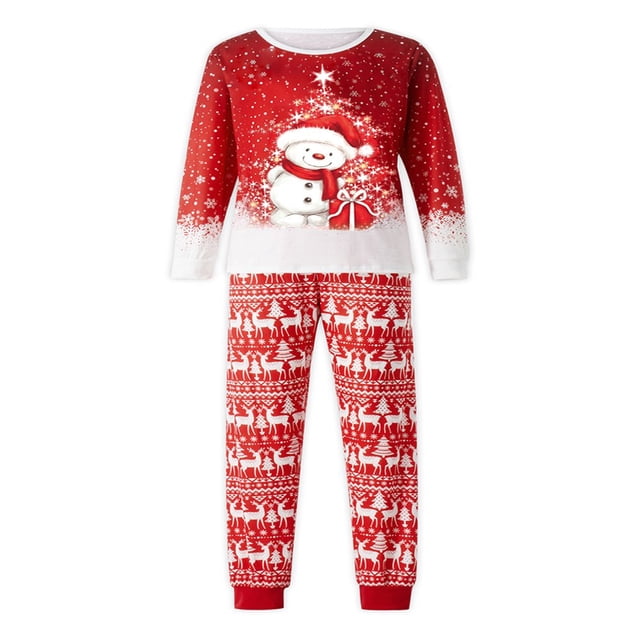 Christmas Family Pajamas Set Matching Sleepwear Deer Snowflake Print Pullover + Pants Set