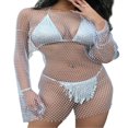 thumbnail image 1 of Women‘s See Through Pearl Rhinestone Cover Up Dress Summer Sheer Mesh Bikini Cover Up Beach Bathing Suit Coverups, 1 of 5