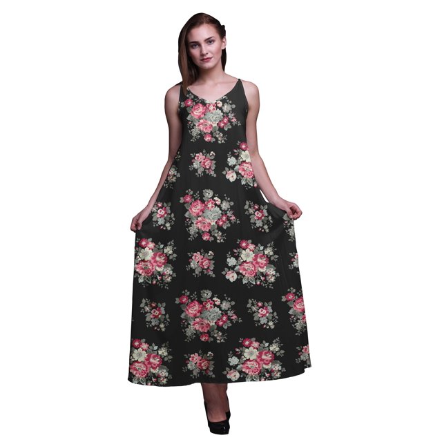 Bimba Robe Longue Décontractée pour Femme en Rayonne à Bretelles Spaghetti, Maxi d'Été, Robe Soleil - Moyen
