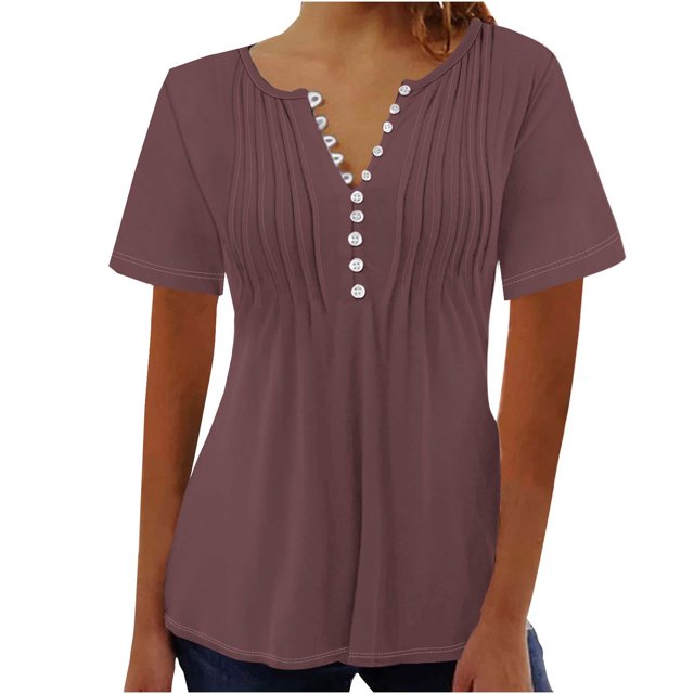Blouses pour Femmes Haut Imprimé à Col en V Boutonné à Manches Courtes pour Femmes