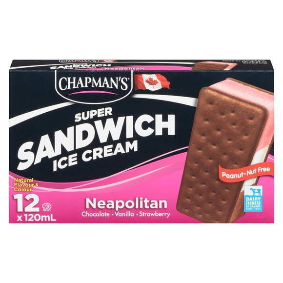 Chapman's Super Sandwich à la Crème Glacée Napolitaine en Boîte 12 x 120mL