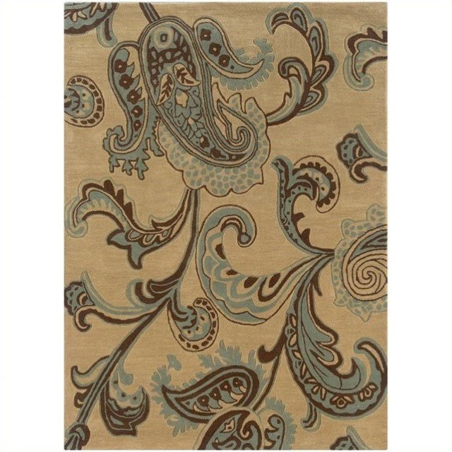 Linon Rugs Trio Rectangular Area Rug in Beige and Blue-8' x 10'