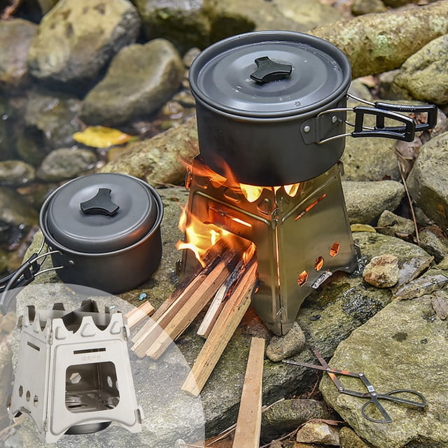 Portable Foldable Stainless Steel Fire Stove - Multifunctional Camping Stove for Wood & Charcoal Efficient Combustion Outdoor, Silvery, JKODE