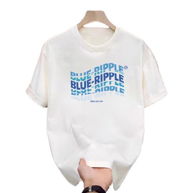 T-Shirt Décontracté d'Été Blanc Imprimé Hommes Femmes Extérieur Respirant Coton Chemise Ronde