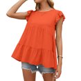 thumbnail image 3 of QualitChoice Hauts à Manches Courtes en Dentelle Été Col Rond T-shirt Décontracté Ample Orange G, 3 of 6