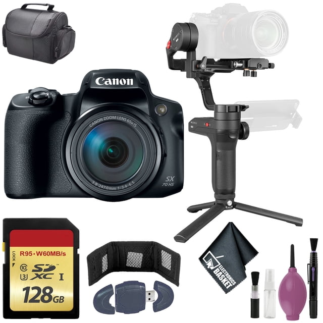 Canon PowerShot SX70 HS Digital Camera International Version - Zhiyun-Tech WEEBILL LAB Handheld Stabilizer - 128GB - Case - Card Reader + Card Wallet + More