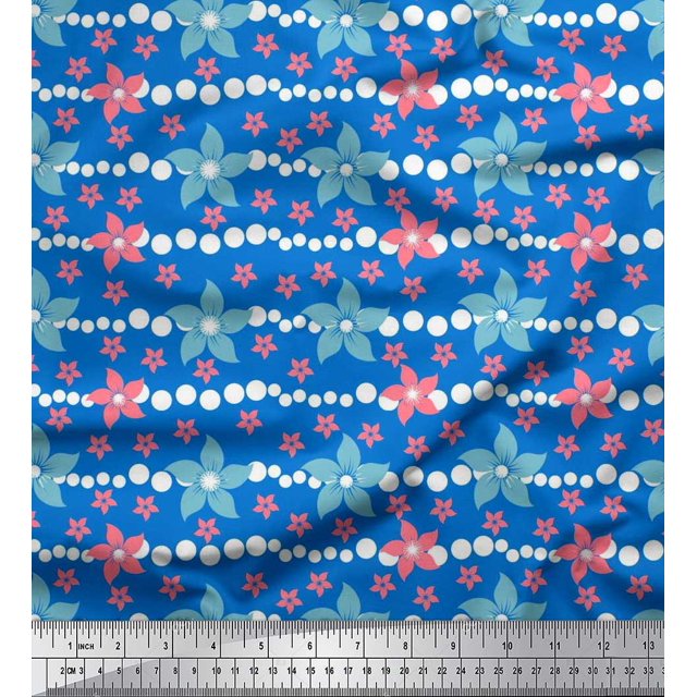 Soimoi Velvet Fabric Dot & Floral Artistic Print Sewing Fabric Yard 58 Inch Wide