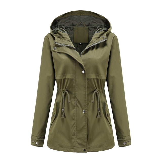 LSLJS Veste de Pluie Unie pour Femmes Vestes d'Extérieur Imperméable à Capuche Coupe-Vent (Vert Armée, TTTG)