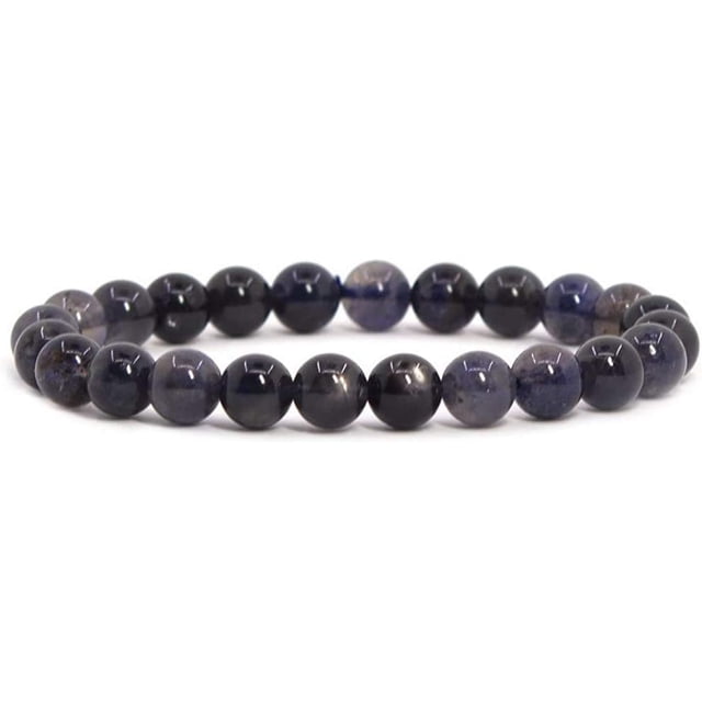 Natural Iolite Gemstone 8mm Round Beads Stretch Bracelet 7 Inch Unisex