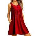 thumbnail image 3 of Robe Femme Plissée à Boutons Gilet T-shirt Décontractée Décontractée Robe Gilet Robe Débardeur à Poches, Rouge Vin, TTG, 3 of 8