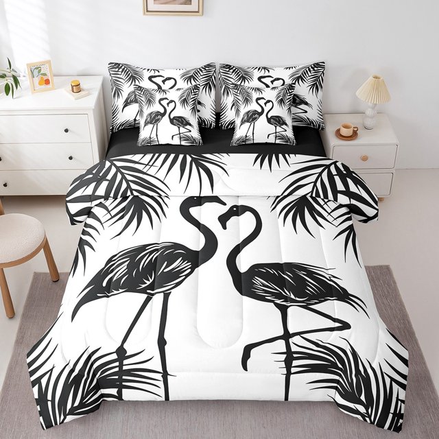 YST Ensemble de Literie Mignon Flamant Rose, 7 Pcs, Thème Faune Tropicale, Lit Simple