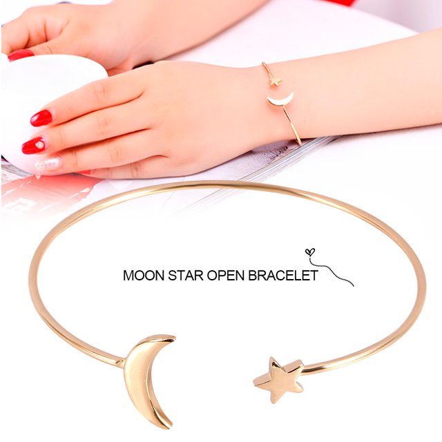 Bracelet, Femmes Bracelets Ouverts Réglables avec des Bijoux Minimalistes de Mode en Forme d'Étoile de Lune