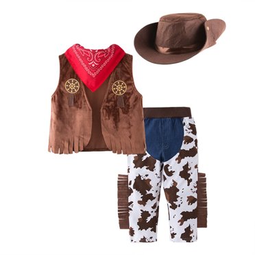 2025 Boys Outfits&Set Kids Boys Boy Outfit Sleeveless Western Cowboy Summer Outfits for for Children Vest Hat Scarf Pants 4Pcs Set Party Fantasia Dress