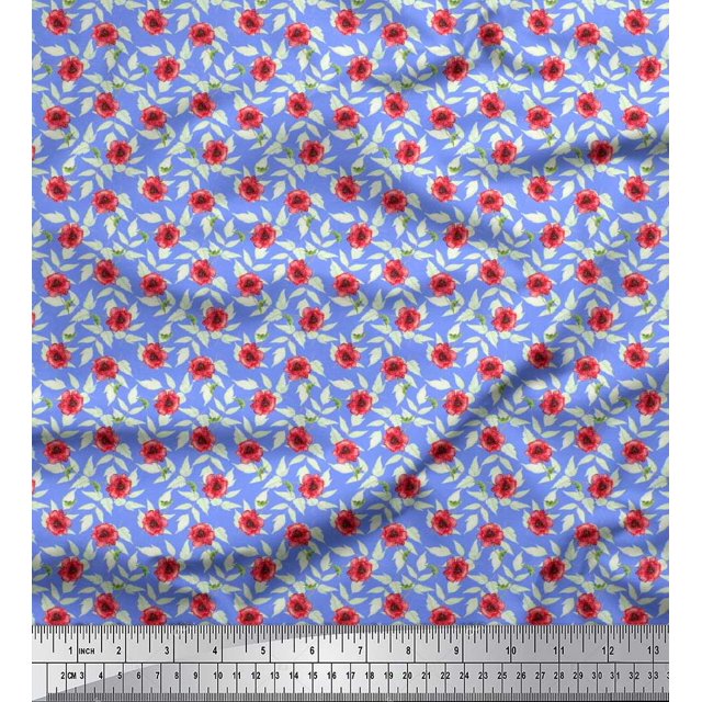 Soimoi Rayon Fabric Leaves & Poppy Floral Print Fabric by Yard 42 Inch Wide