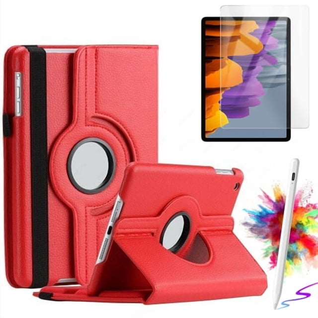 Rotating Case With Screen Protector With Stylus Pen for Samsung Galaxy Tab S10 Ultra/Tab S9 Ultra/Tab S8 Ultra 14.6-Inch Case Slim Stand Protective Tablet Cover - Red