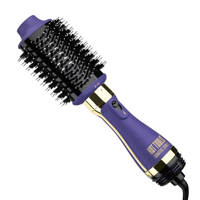 HOT TOOLS Pro Signature Volumiseur à Soufflage Détachable en une Étape, Violet avec accents Dorés, Doté d'Un Baril Ovale avec Sanglier Noir et Poils en nylon, Tête Détachable et Cordon Pivotant Noir, Conçu pour un Séchage Rapide et une Mise en Valeur du Volume des Cheveux.