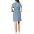 thumbnail image 3 of INSPIRE CHIC Robe d'Été Décontractée pour Femme à Boutons devant à Manches Courtes TP Bleu, 3 of 7