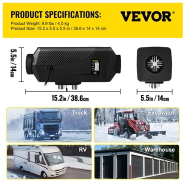 VEVOR Diesel Heater 12V 8KW,Diesel Air Heater with LCD Switch & Muffler & Remote Control for Car Bus Truck Boat Trailer Motorhomes Engineering Vehicles (Black)