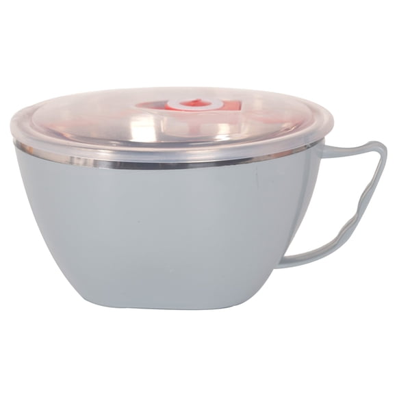 Double Handle Stainless Steel Soup Bowl, Microwave Safe Instant Noodle Bowl, Lid Equipped Portable Food Bowl, Outdoor Picnic Camping Daily Food Holding Container,Light Blue