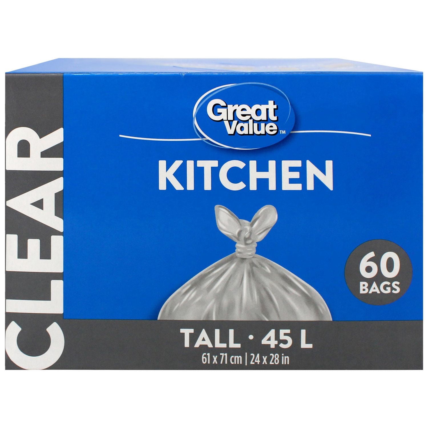 Great Value Tall Kitchen Garbage Bags, 45L , 60bags
