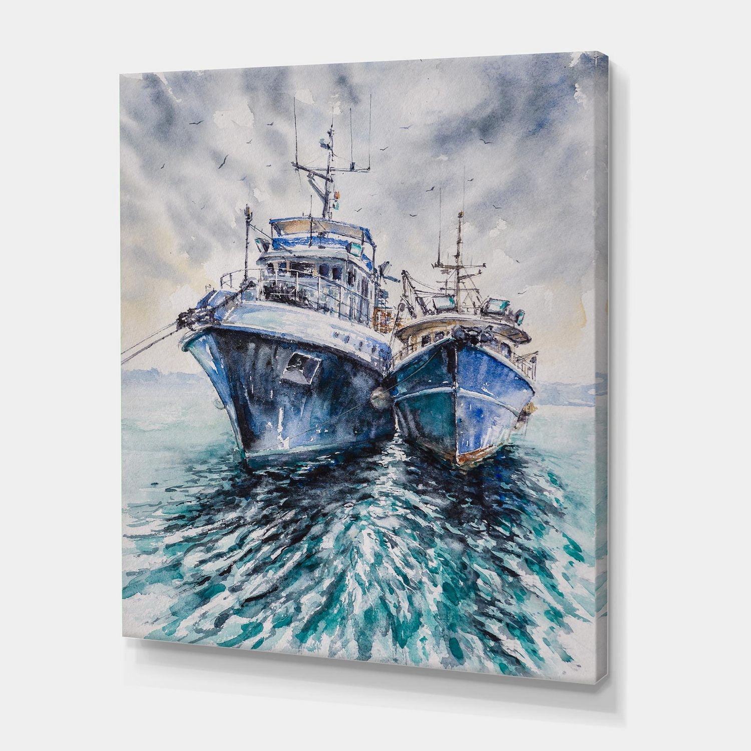 Designart Deux bateaux de pêche avant une tempête ancrés Art mural sur toile