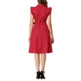 thumbnail image 3 of INSPIRE CHIC Robe-Chemise pour Femme Manches Cap Pointes Col à Pointes Taille à Nouer Boutons Mi-Longue Rouge TP, 3 of 7