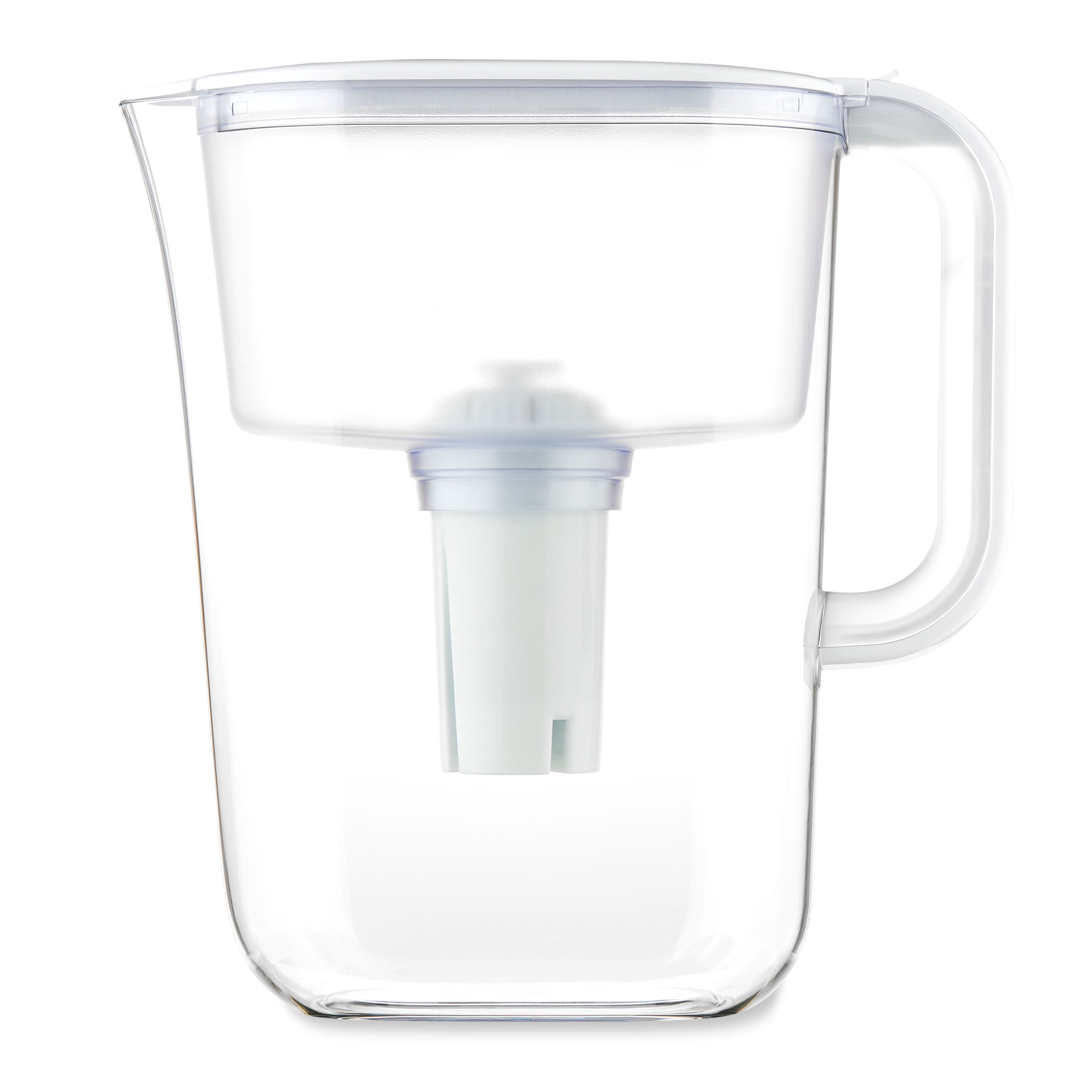 Pichet filtreur à eau Great Value, série 7 tasses, couleur blanche, sans BPA, compatible avec les filtres Brita, certifié NSF, indicateur minuteur numérique, HS528