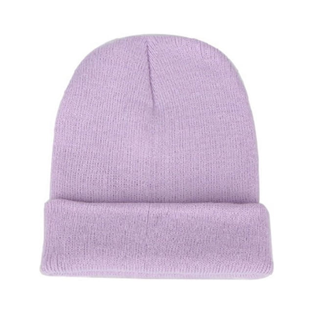 Men Women Solid Color Warm Woolen Knitted Cap Fluorescent Cuffed Beanie Hat