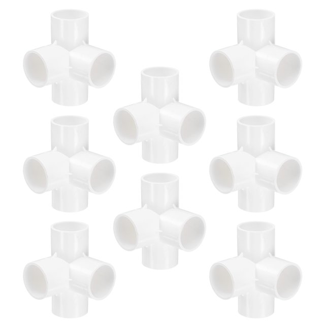 Uxcell Raccord 1-1/4 Pouces Connecteur à 4 Voies pour Meubles, Raccord de Tuyau de Qualité Construction en Matériau PVC Blanc, Présentant une Conception de Raccord à 90 Degrés avec des Dimensions Uniformes sur Tous les Raccords. Convient aux Tuyaux de Drainage, aux Systèmes d'Alimentation en Eau, aux Projets de Bricolage, aux Installations d'Irrigation de Jardin et à l'Usage Industriel. les Connecteurs Sont Présentés dans un Agencement en Grille, Mettant en Valeur Leur Conception Compacte et Efficace. Adhésif PVC Est Recommandé pour une installation Sécurisée.
