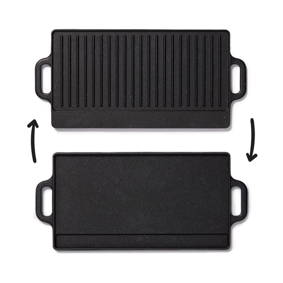 Starfrit The Rock Cast Iron Reversible Grill/Griddle, Durable Cast Iron, Non-Stick, Oven Safe, PFOA Free, Easy to Clean, Black