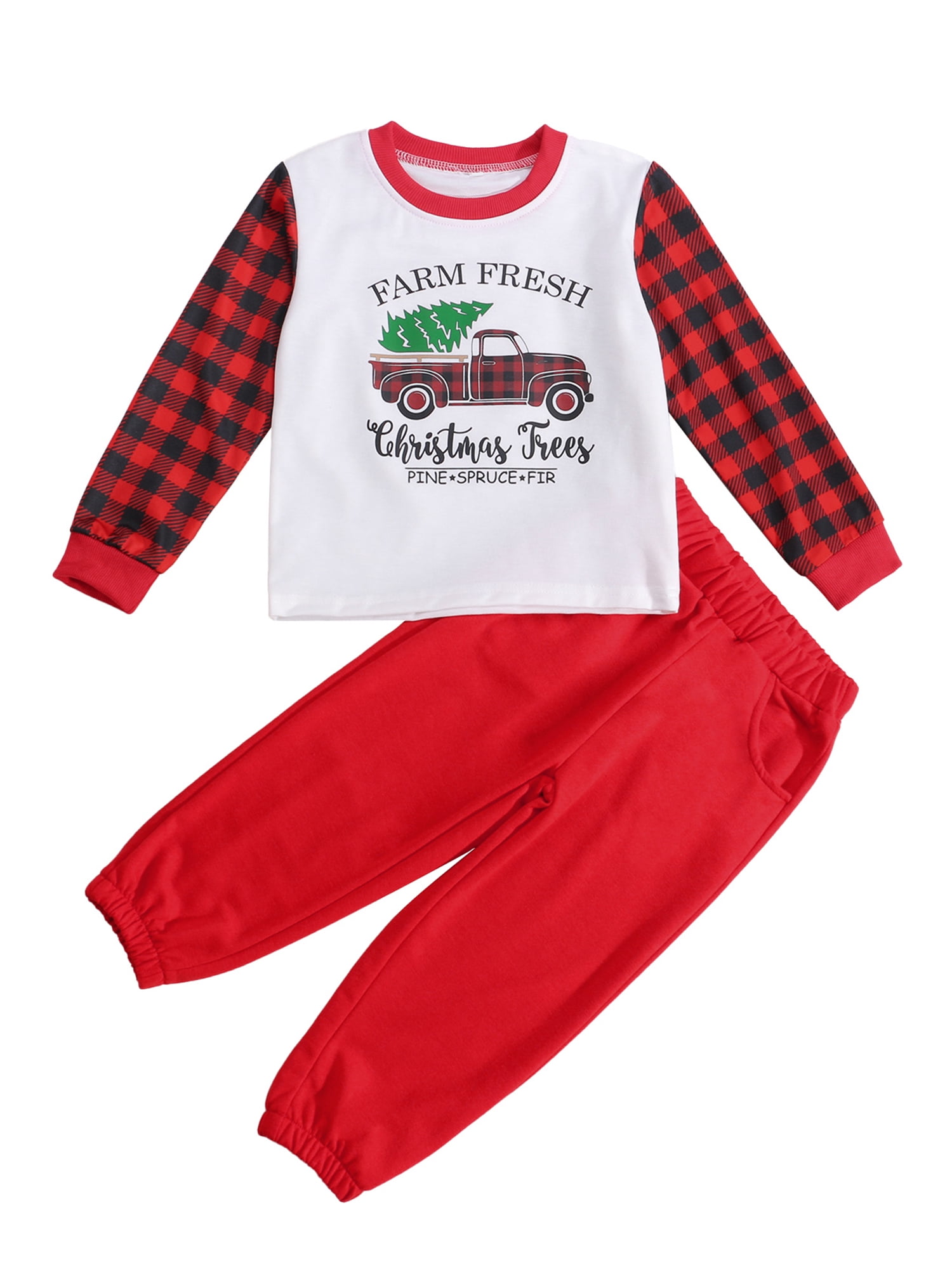FOCUSNORM Kids Cartoon Car Print O-Neck Long Sleeve Tops+ Solid Color Long Pants
