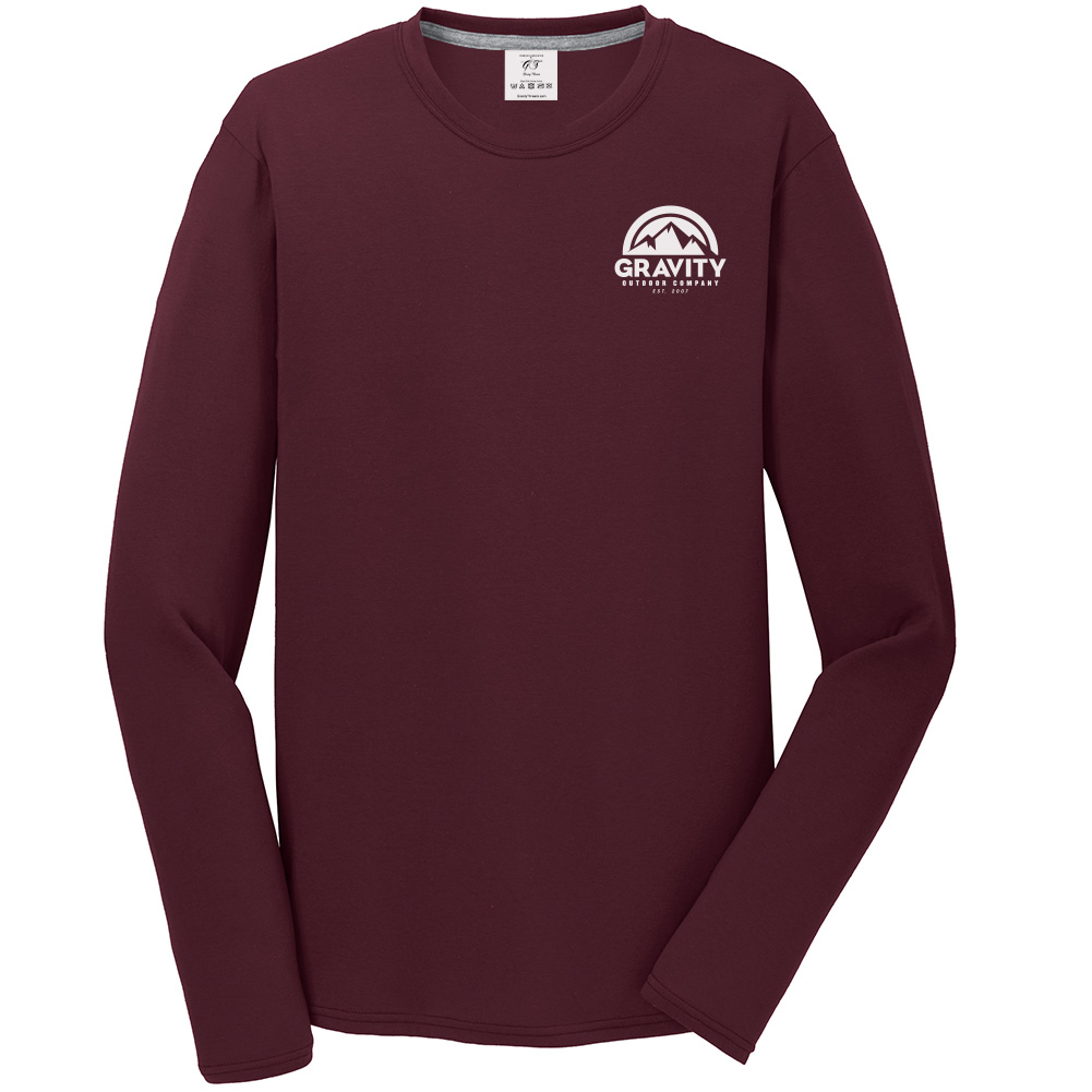 Gravity Outdoor Co. Performance Long Sleeve Shirt - Maroon - White Logo - 3XL