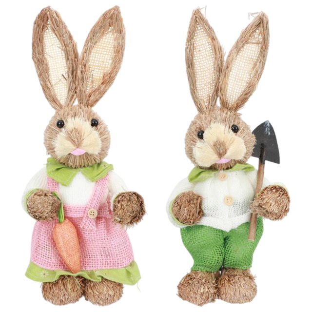 veasfak 1 paar Standing Straw Easter Rabbit Ornament Crafts Animal Photo Props Art Bunny A