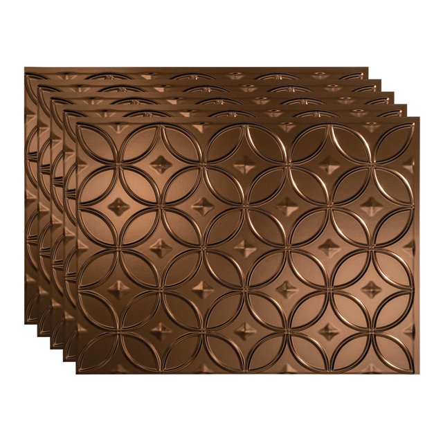 Fasade Rings Oil Rubbed Bronze 18in x 24in Decorative Vinyl Backsplash Panel 5 Pack