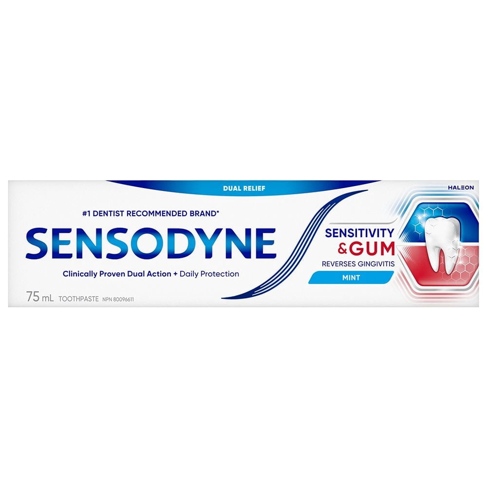 Dentifrice Sensodyne pour dents sensibles et saignement de gencives, dentifrice au fluorure, menthe, 75 mL