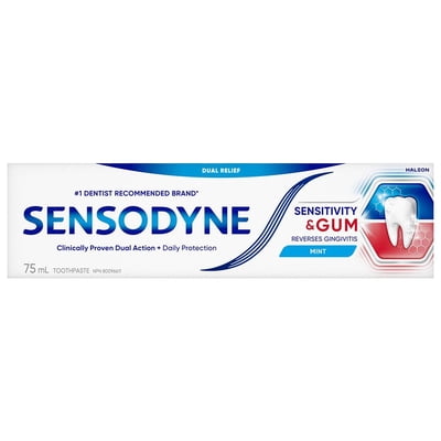Sensodyne Sensitive Toothpaste for Relief from Sensitive Teeth & Improved Gum Health, Fluoride Toothpaste, Mint Flavour 75ml
