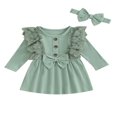 thumbnail image 1 of Robe d'Automne pour Bébé Fille Manches Longues Côtelées Robe Princesse Ligne A avec Bandeau, 1 of 8