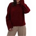 thumbnail image 3 of Women'S Crew Neck Sweaters Fall Outfits Trendy Long Sleeve Ribbed Knit Pullover Tops Wine Red S, 3 of 10