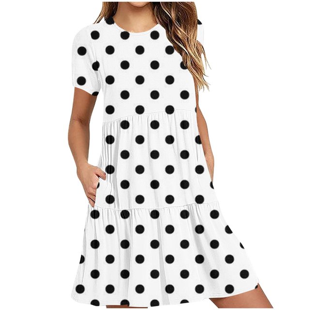 Weiqiqre Robes pour Femmes Été Décontractées à Manches Courtes Col Ras du Cou Robes T-Shirt Amples Évasées Mini avec Poches