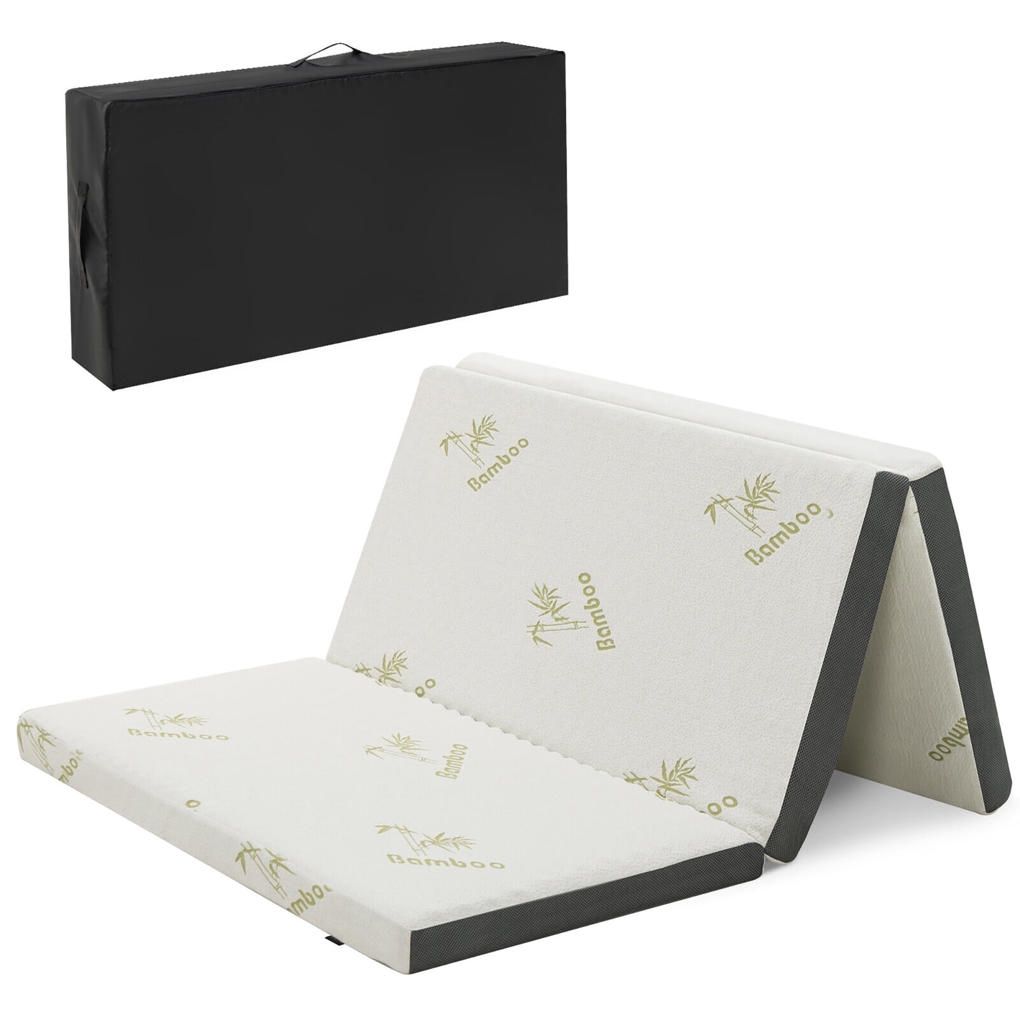 Gymax FULL 3'' Tri-fold Memory Foam Floor Mattress Topper Portable w/ Carrying Bag