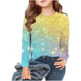 thumbnail image 2 of Girls Tshirts Spring Summer Long Sleeve Gradient Sequin Printed Round Neck Flash Shirt Girls Tops Yellow 2-3Years, 2 of 4