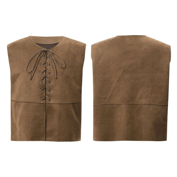 YiZYiF Kids Boys Girls Medieval Pirate Costume Teens Solid Steampunk Gothic Vest Halloween Theme Party Tops Brown 4