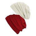 thumbnail image 1 of Womens Knit Beanie Cap Hat (2 PACK), Ivory/Red, 1 of 1