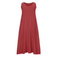 thumbnail image 4 of CHOK Robes Décontractées pour Femmes Couleur Unie Sans Manches Coton Lin Poches Longue Robe Dames Plage Été Robes, 4 of 8