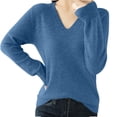 thumbnail image 2 of asjyhkr Tops For Women Long Sleeve Knit Cotton V Neck Sweater Pullover Basic T Shirts Solid Color, 2 of 7