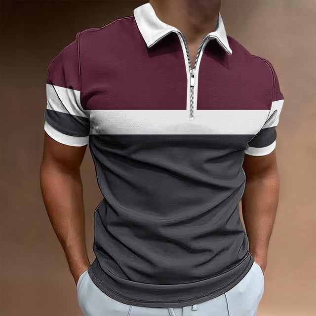 ylioge Golf Tees for Men Short Sleeve Zipper Collared Tshirts Shirts Mens Casual Color-Block Pullover Comfort Basic Loose Athletic Tops