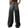 thumbnail image 4 of Womens Wide Straight Leg Mid Rise Baggy Pocket Denim Jeans Without Belt Black XXL, 4 of 8