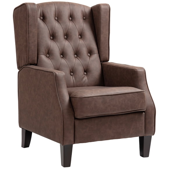 HOMCOM Button Tufted Accent Chair, Faux Leather Armchair, Brown