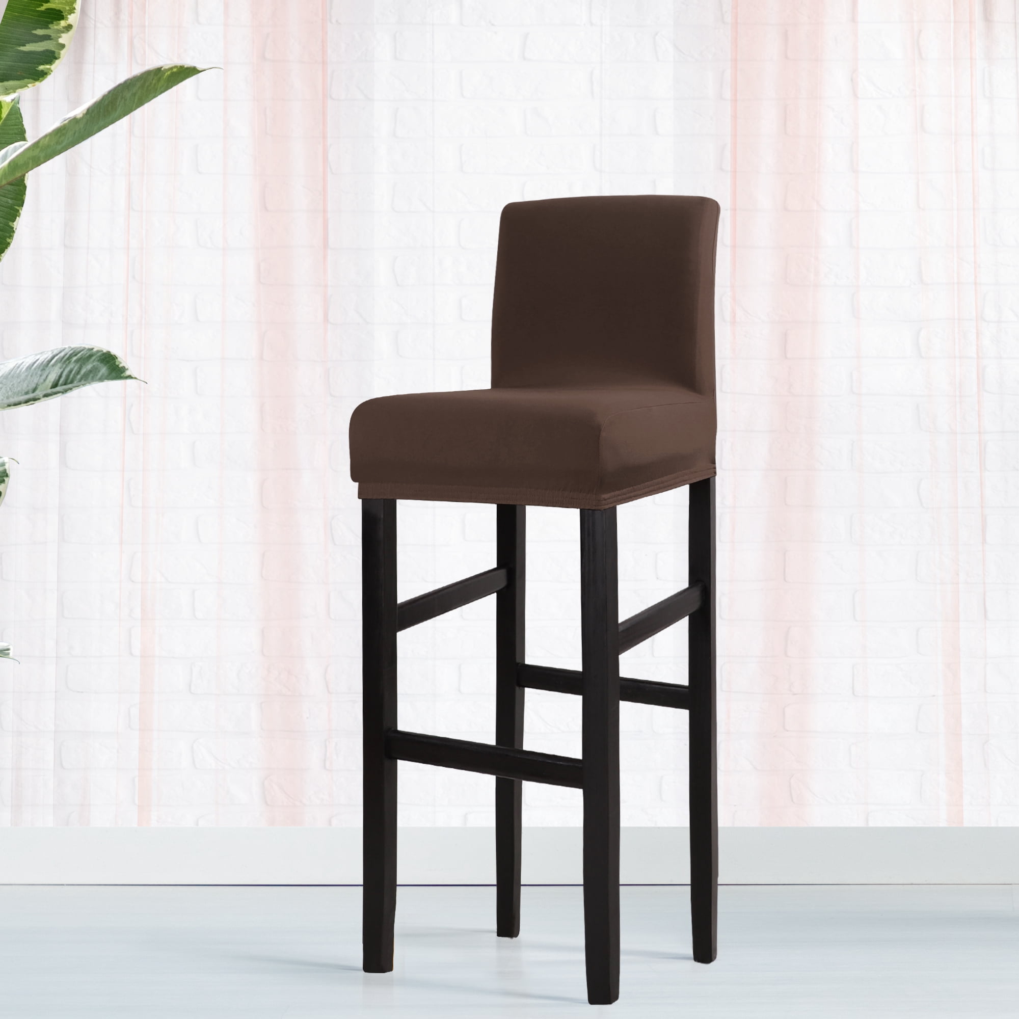 PiccoCasa Housse Extensible en Spandex pour Tabouret de Bar à Dossier Court Brun Foncé 1