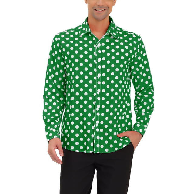 INSPIRE CHIC Men's Shirt Polka Dots Pattern Point Collar Long Sleeve Button Down Shirt 38 Dark Green
